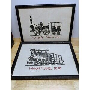 Steam Engine Locomotive Cross Stitch Sampler Dewitt Clinton Winan's Camel Frame